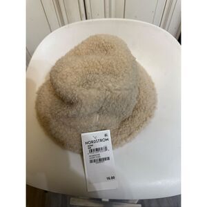 Nordstrom Women's Textured Cozy Sherpa Fleece Bucket Hat Ivory Fog One Size NWT